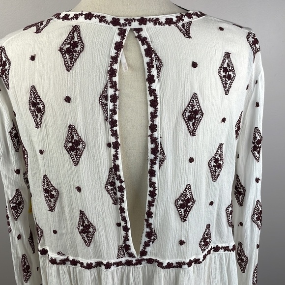 FREE PEOPLE DIAMOND EMBROIDERED TOP SZ M Tunic Bell Sleeves Flowy - Picture 11 of 14
